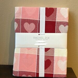 Rachel Zoe Valentines Day Hearts Plaid Tablecloth 60”x104” Farmhouse New